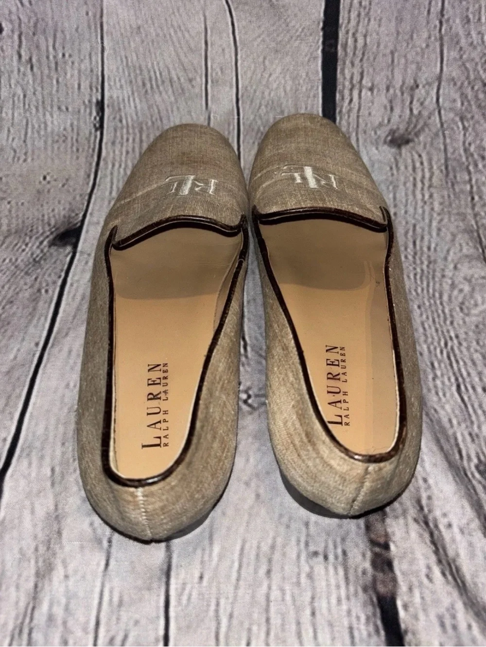 Lauren Ralph Lauren Tan Oxford Loafers Slipper Shoes Embroidered  Logo 8 1/2 B